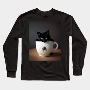 Adorable Black Cat Illustration- Modern Digital Art Long Sleeve T-Shirt